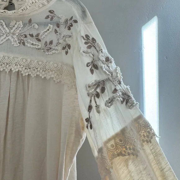 Anthropologie Jenna Lace Bohi Oullover Embroidered Blouse Cream Romantic XL - Picture 7 of 10